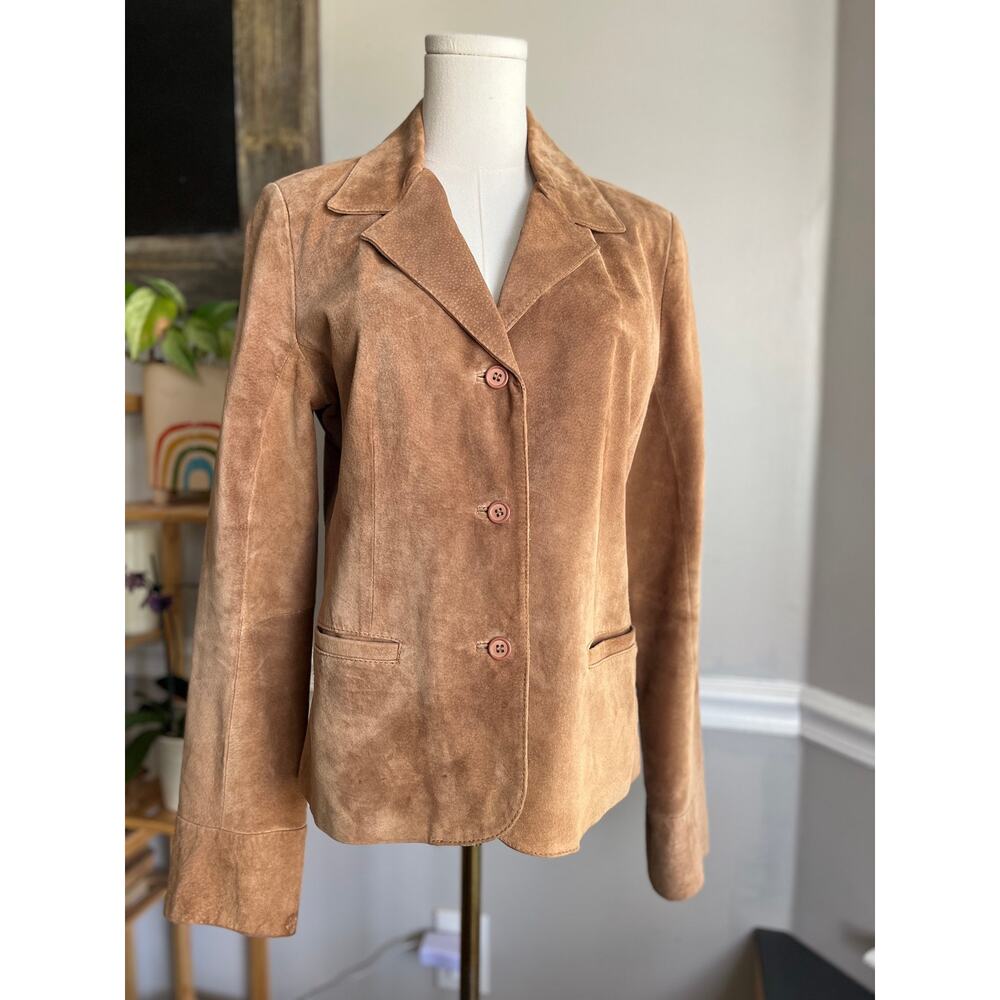 Vintage 90s Tan Suede Jacket Collared Western Leather Size Medium